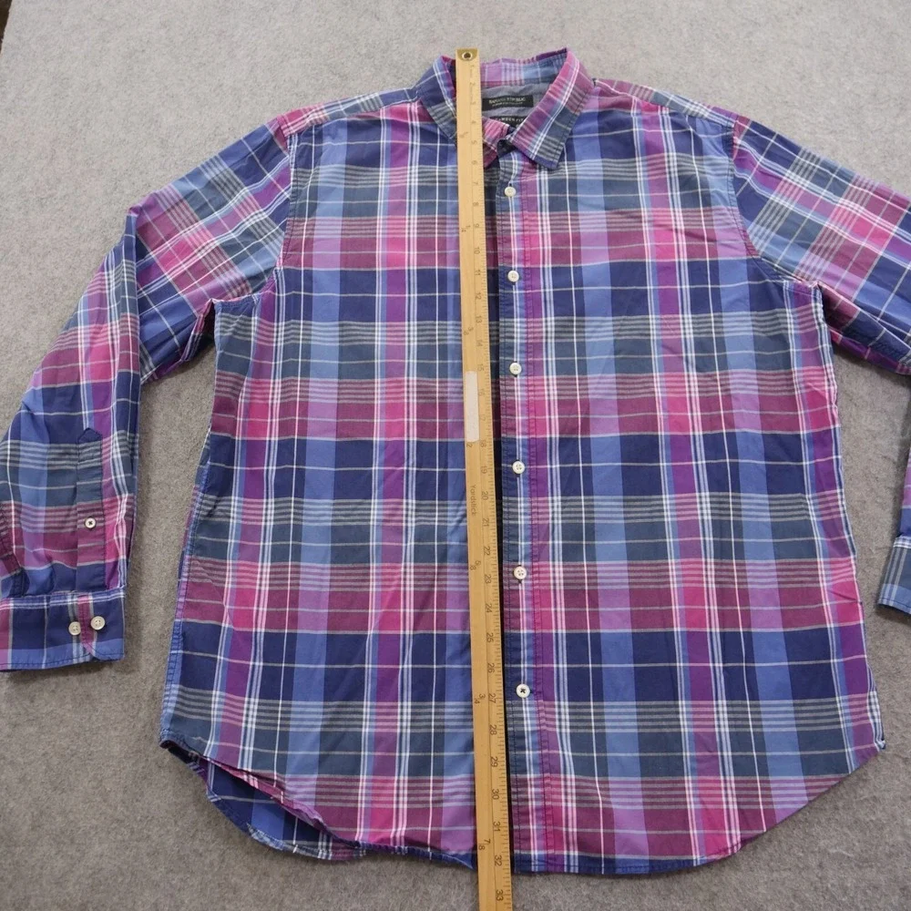 Banana Republic Shirt Mens Extra Large Purple Blue Plaid Camden Long Sleeve